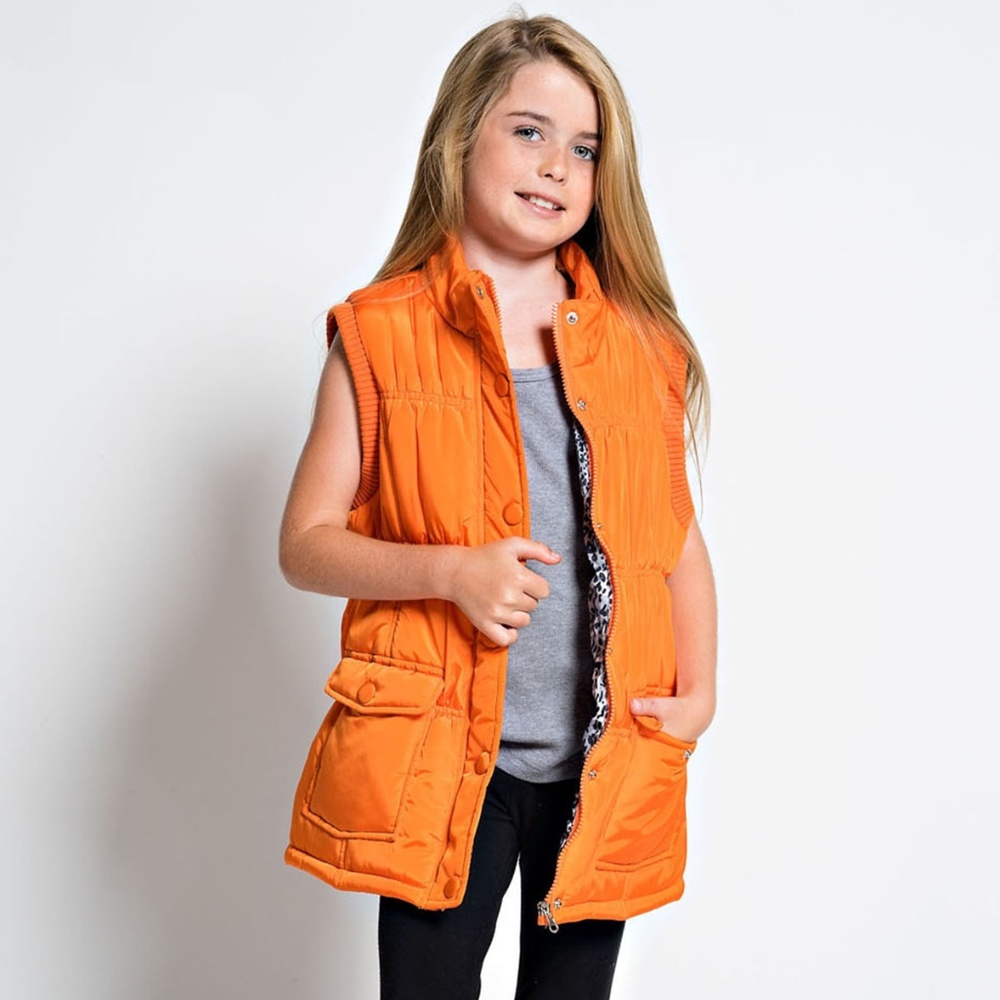 Girls Orange Button Up Neon Vest